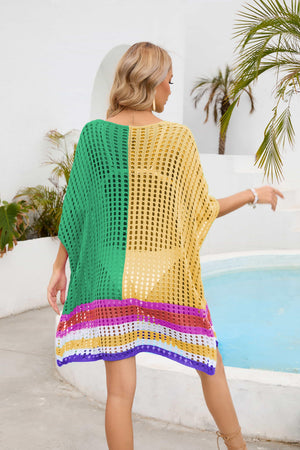 Vibrant Contrasting Colors Crochet Beach Cover-Up - MXSTUDIO.COM