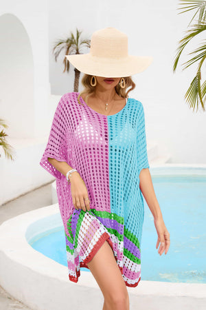 Vibrant Contrasting Colors Crochet Beach Cover-Up - MXSTUDIO.COM