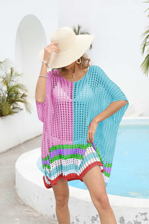 Vibrant Contrasting Colors Crochet Beach Cover-Up - MXSTUDIO.COM