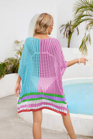 Vibrant Contrasting Colors Crochet Beach Cover-Up - MXSTUDIO.COM