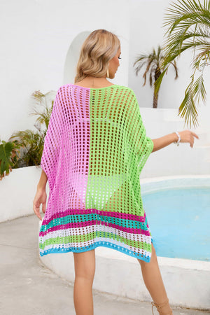 Vibrant Contrasting Colors Crochet Beach Cover-Up - MXSTUDIO.COM