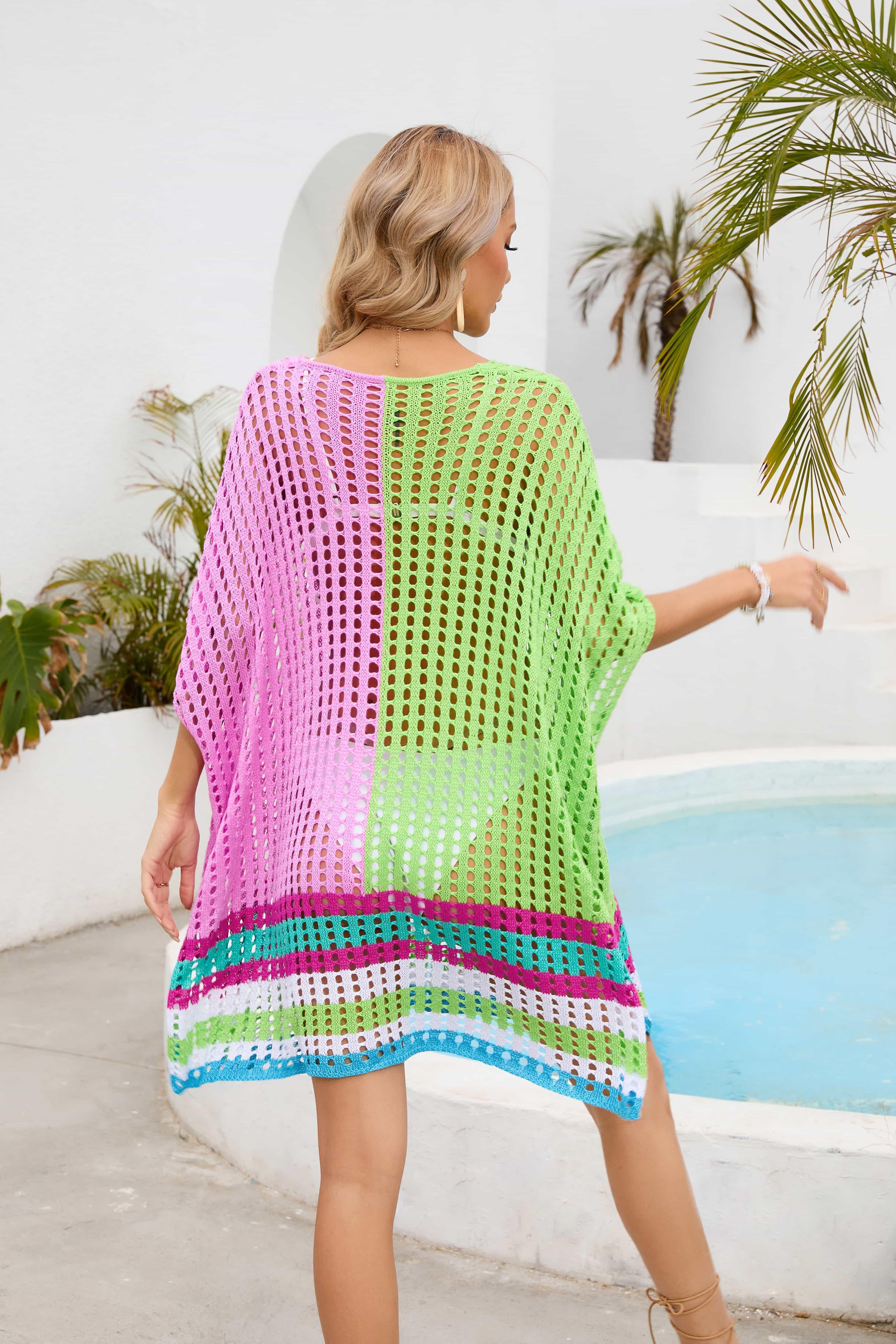 Vibrant Contrasting Colors Crochet Beach Cover-Up - MXSTUDIO.COM