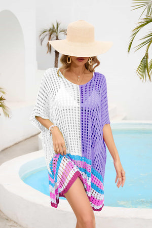 Vibrant Contrasting Colors Crochet Beach Cover-Up - MXSTUDIO.COM