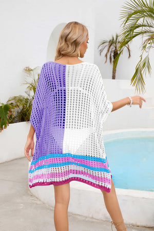 Vibrant Contrasting Colors Crochet Beach Cover-Up - MXSTUDIO.COM