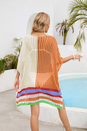 Vibrant Contrasting Colors Crochet Beach Cover-Up - MXSTUDIO.COM