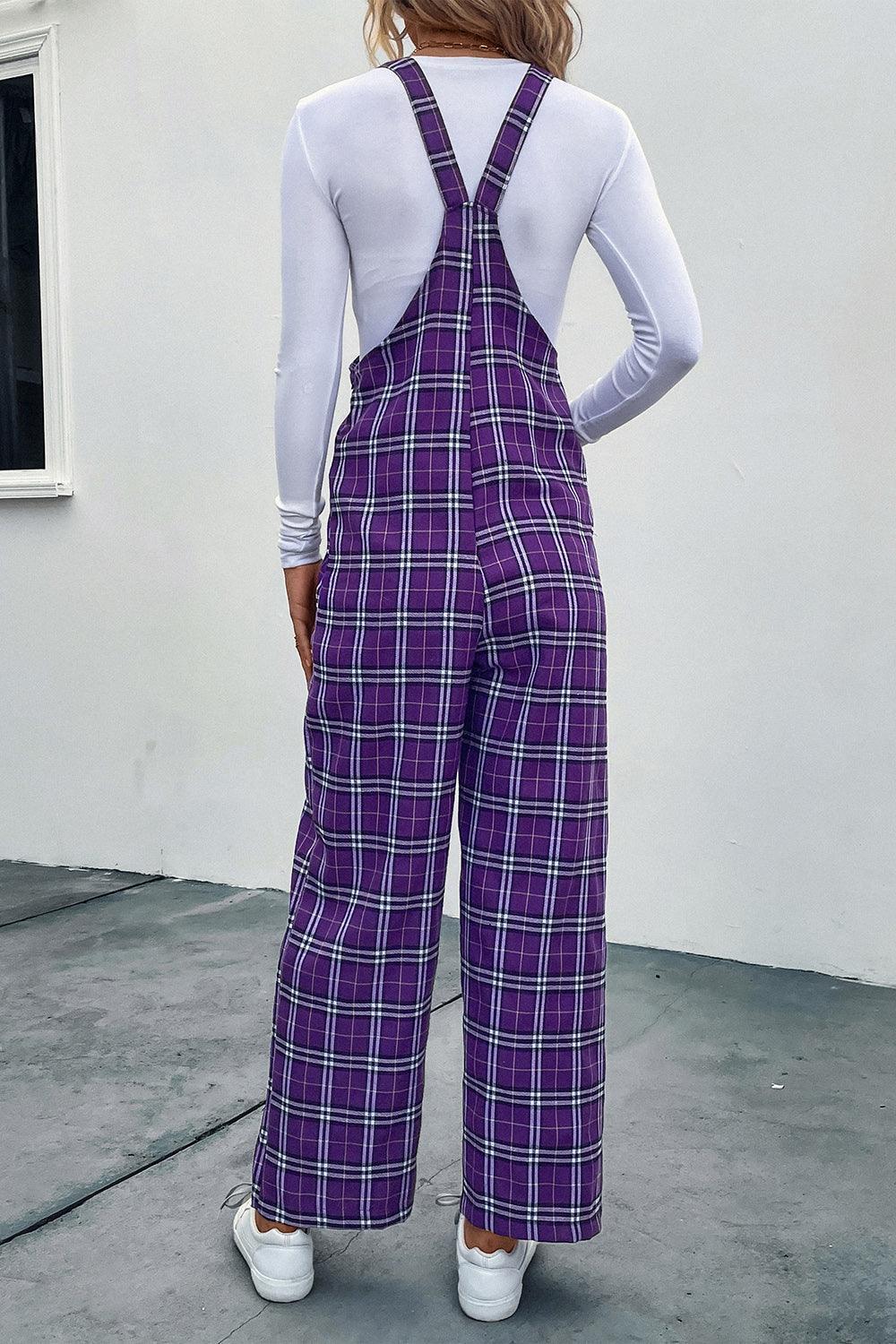 Vintage Style Straight Leg Plaid Overalls - MXSTUDIO.COM