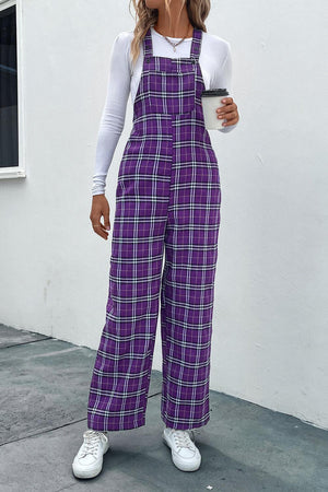 Vintage Style Straight Leg Plaid Overalls - MXSTUDIO.COM