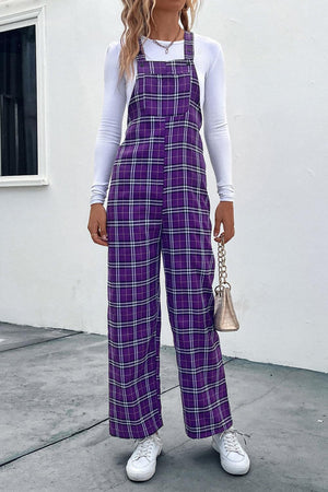 Vintage Style Straight Leg Plaid Overalls - MXSTUDIO.COM