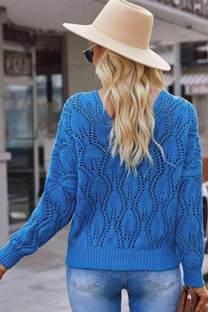 Vividly Warm Open Knit Blue Sweater - MXSTUDIO.COM
