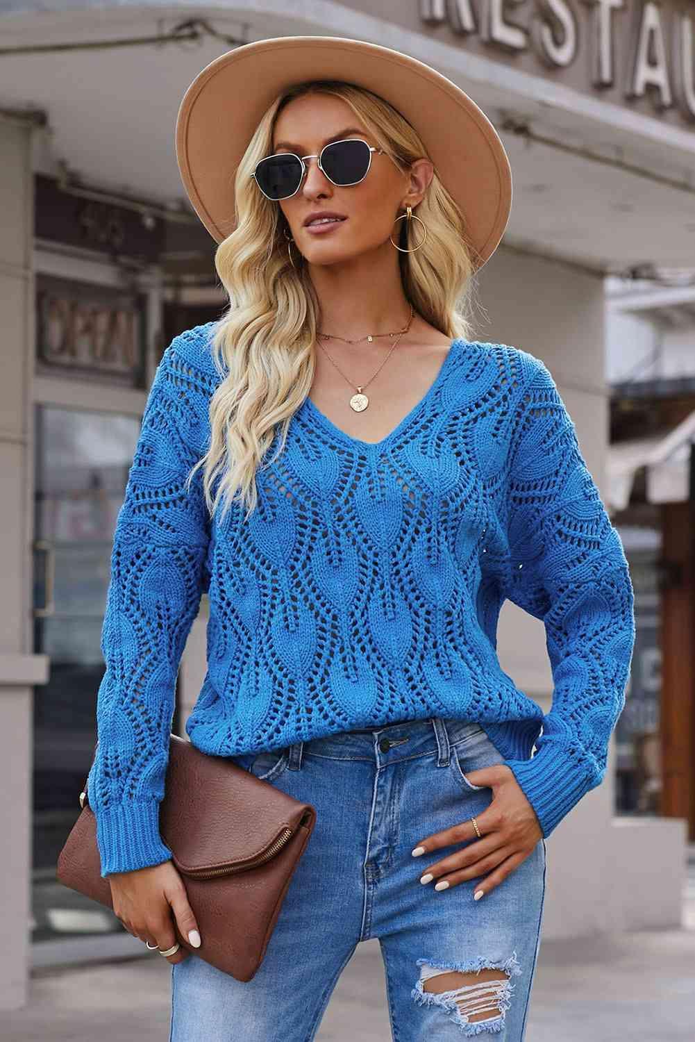 Vividly Warm Open Knit Blue Sweater - MXSTUDIO.COM