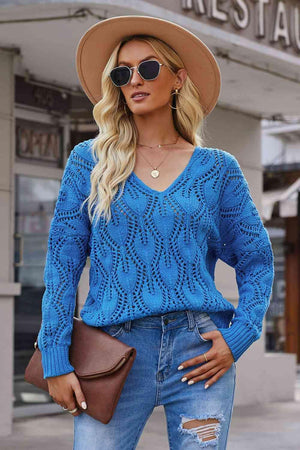 Vividly Warm Open Knit Blue Sweater - MXSTUDIO.COM