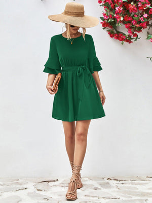 Voguish A-Line Mini Half Flounce Sleeve Dress - MXSTUDIO.COM