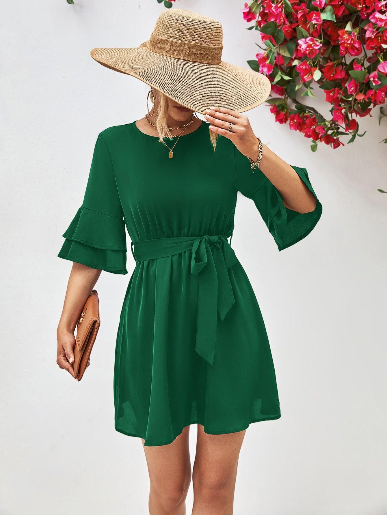 Voguish A-Line Mini Half Flounce Sleeve Dress - MXSTUDIO.COM