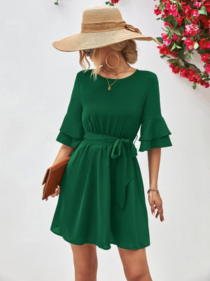 Voguish A-Line Mini Half Flounce Sleeve Dress - MXSTUDIO.COM