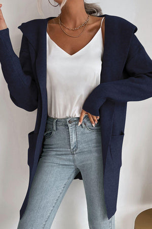 Voicing Oneself Ribbed Hooded Open Front Cardigan - MXSTUDIO.COM