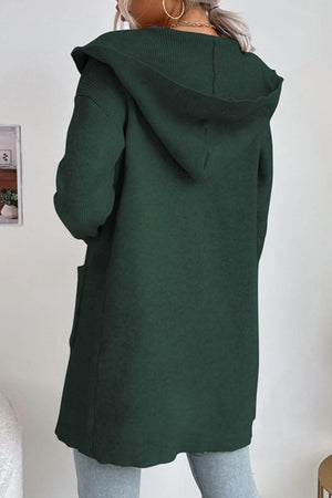 Voicing Oneself Ribbed Hooded Open Front Cardigan - MXSTUDIO.COM