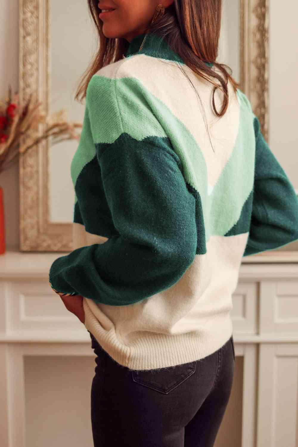 Warm Aesthetic Mock Neck Half Button Sweater-MXSTUDIO.COM