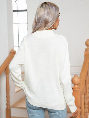 Warm And Refined Mock Neck Geometric Pattern Sweater - MXSTUDIO.COM