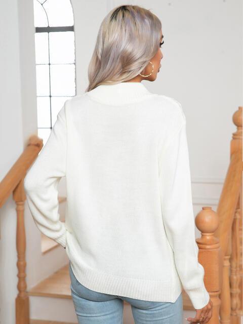 Warm And Refined Mock Neck Geometric Pattern Sweater - MXSTUDIO.COM