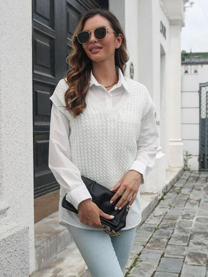 Warm And Versatile Cable Knit Sweater Vest-MXSTUDIO.COM