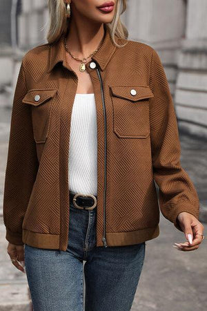 Warm Confidence Collar Zip Up Jacket-MXSTUDIO.COM