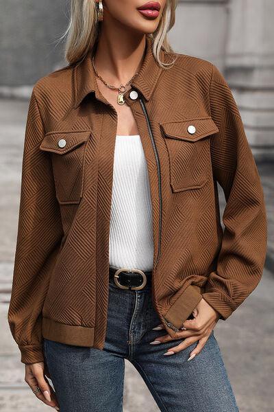 Warm Confidence Collar Zip Up Jacket-MXSTUDIO.COM