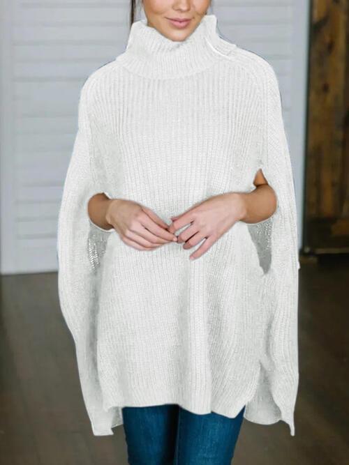 Warm Elegance Turtleneck Slit Sleeve Sweater-MXSTUDIO.COM
