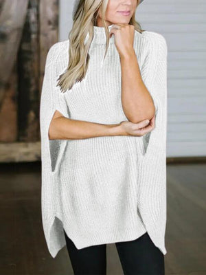 Warm Elegance Turtleneck Slit Sleeve Sweater-MXSTUDIO.COM