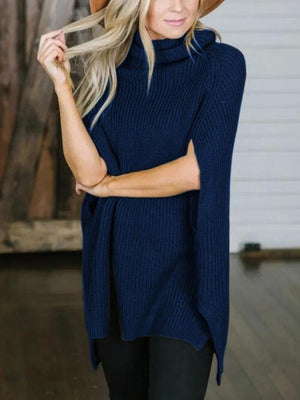 Warm Elegance Turtleneck Slit Sleeve Sweater-MXSTUDIO.COM