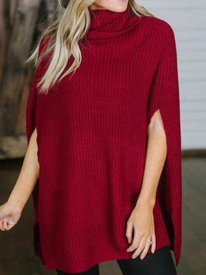 Warm Elegance Turtleneck Slit Sleeve Sweater-MXSTUDIO.COM
