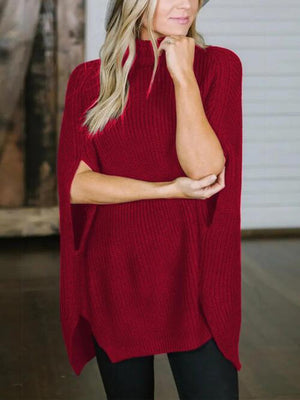 Warm Elegance Turtleneck Slit Sleeve Sweater-MXSTUDIO.COM