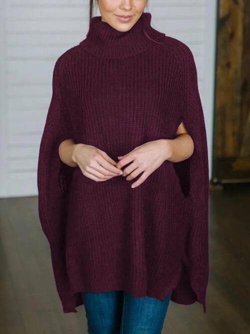 Warm Elegance Turtleneck Slit Sleeve Sweater-MXSTUDIO.COM