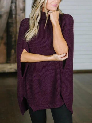 Warm Elegance Turtleneck Slit Sleeve Sweater-MXSTUDIO.COM