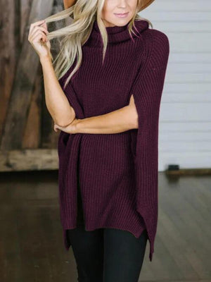 Warm Elegance Turtleneck Slit Sleeve Sweater-MXSTUDIO.COM