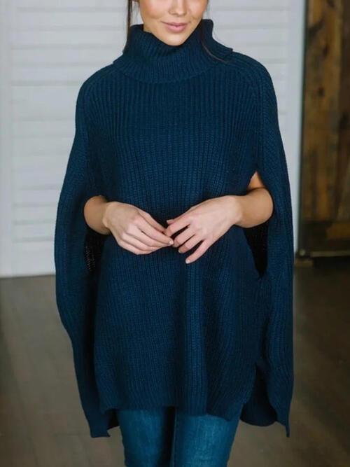 Warm Elegance Turtleneck Slit Sleeve Sweater-MXSTUDIO.COM
