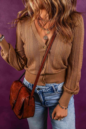 Warm Go-To Button Up V Neck Cardigan-MXSTUDIO.COM