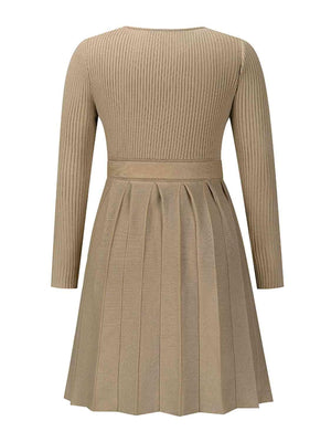 Warm In Style Tie Front Pleated Sweater Dress - MXSTUDIO.COM