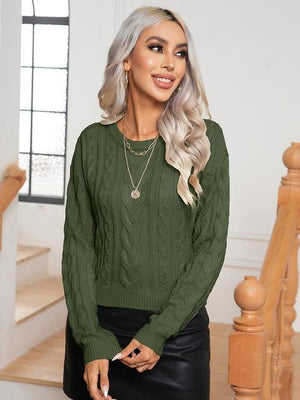Warm Lounge Cable Knit Crew Neck Sweater - MXSTUDIO.COM