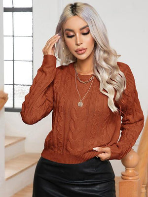 Warm Lounge Cable Knit Crew Neck Sweater - MXSTUDIO.COM