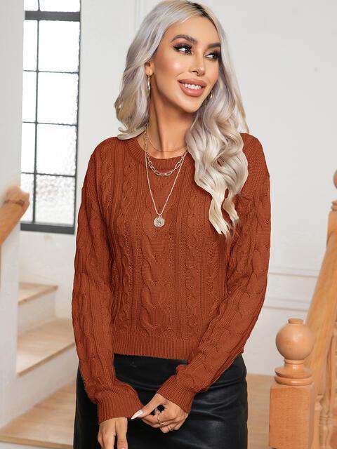 Warm Lounge Cable Knit Crew Neck Sweater - MXSTUDIO.COM