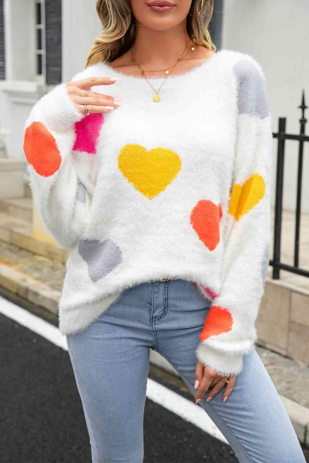 Warm Love Crew Neck Heart Sweater - MXSTUDIO.COM