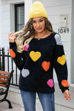 Warm Love Crew Neck Heart Sweater - MXSTUDIO.COM