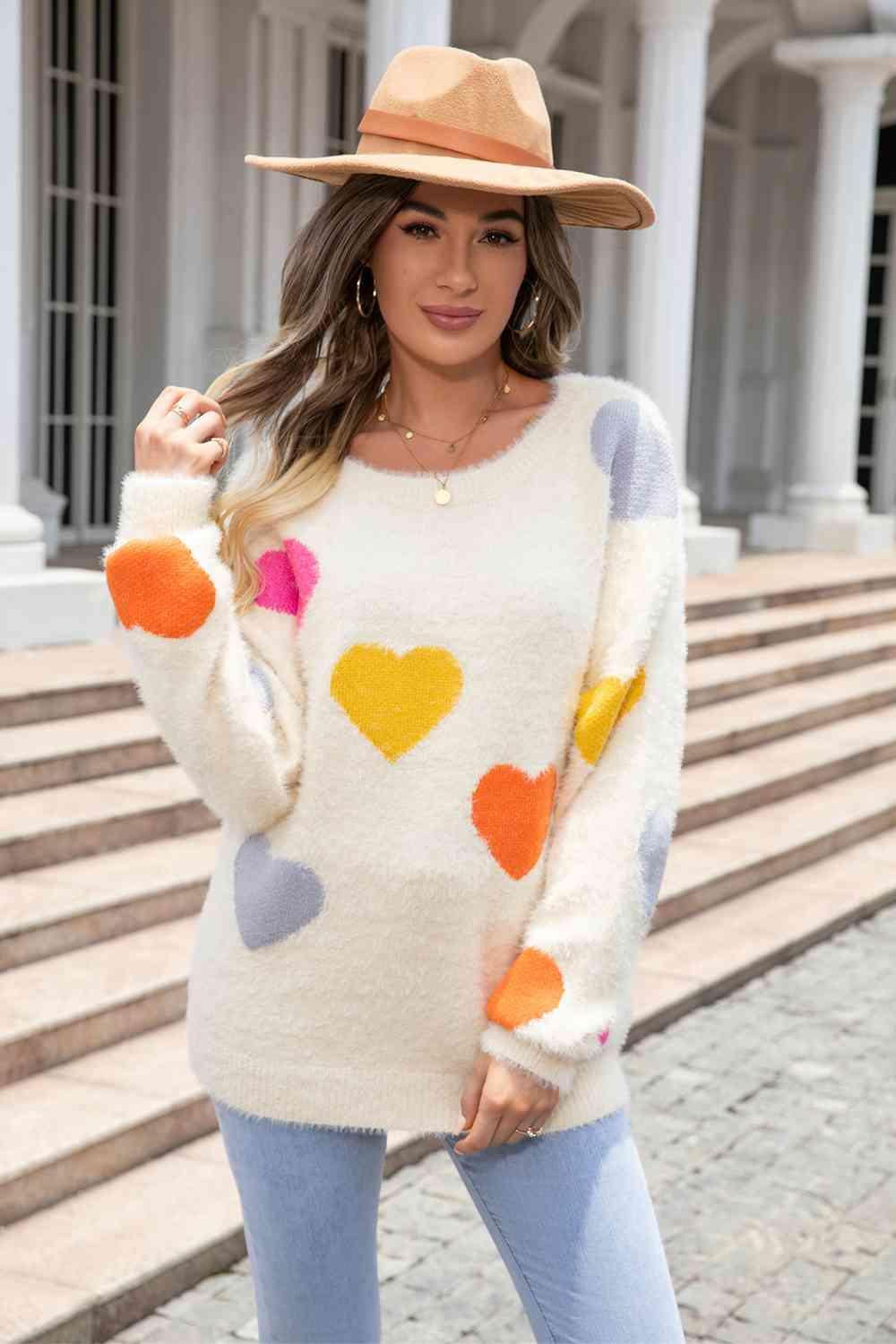Warm Love Crew Neck Heart Sweater - MXSTUDIO.COM