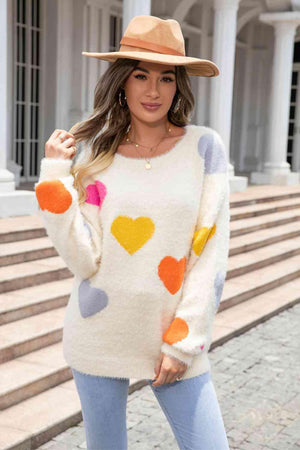 Warm Love Crew Neck Heart Sweater - MXSTUDIO.COM