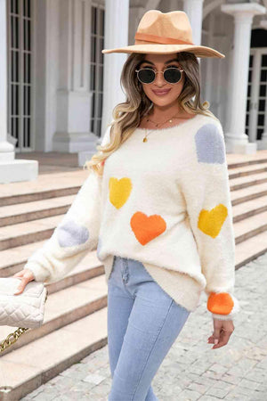 Warm Love Crew Neck Heart Sweater - MXSTUDIO.COM