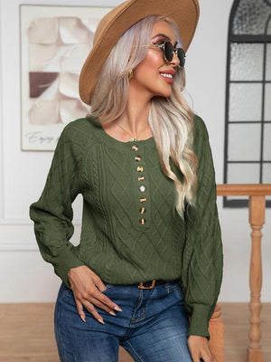 Warm Satisfaction Buttoned Cable-Knit Sweater - MXSTUDIO.COM