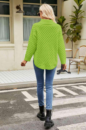 Warm Satisfaction Curve Hem Mock Neck Sweater - MXSTUDIO.COM