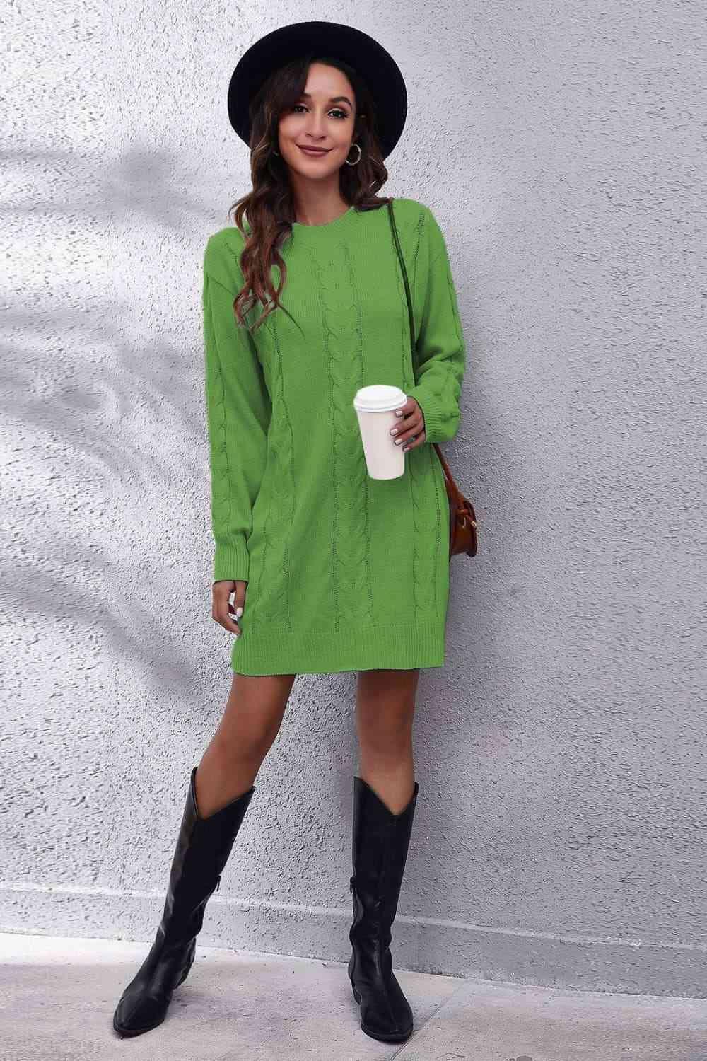 Warm Serenity Cable Knit Sweater Dress - MXSTUDIO.COM