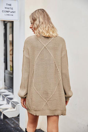 Warm Shield Pocketed Open Front Knit Cardigan - MXSTUDIO.COM