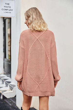 Warm Shield Pocketed Open Front Knit Cardigan - MXSTUDIO.COM